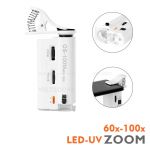 Kính hiển vi mini cao cấp zoom 60x-100x có LED và đèn UV kèm kẹp điện thoại